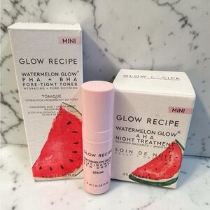 Watermelon Glow Facial Mini Set with Toner, AHA Night Treatment & Serum NWT
